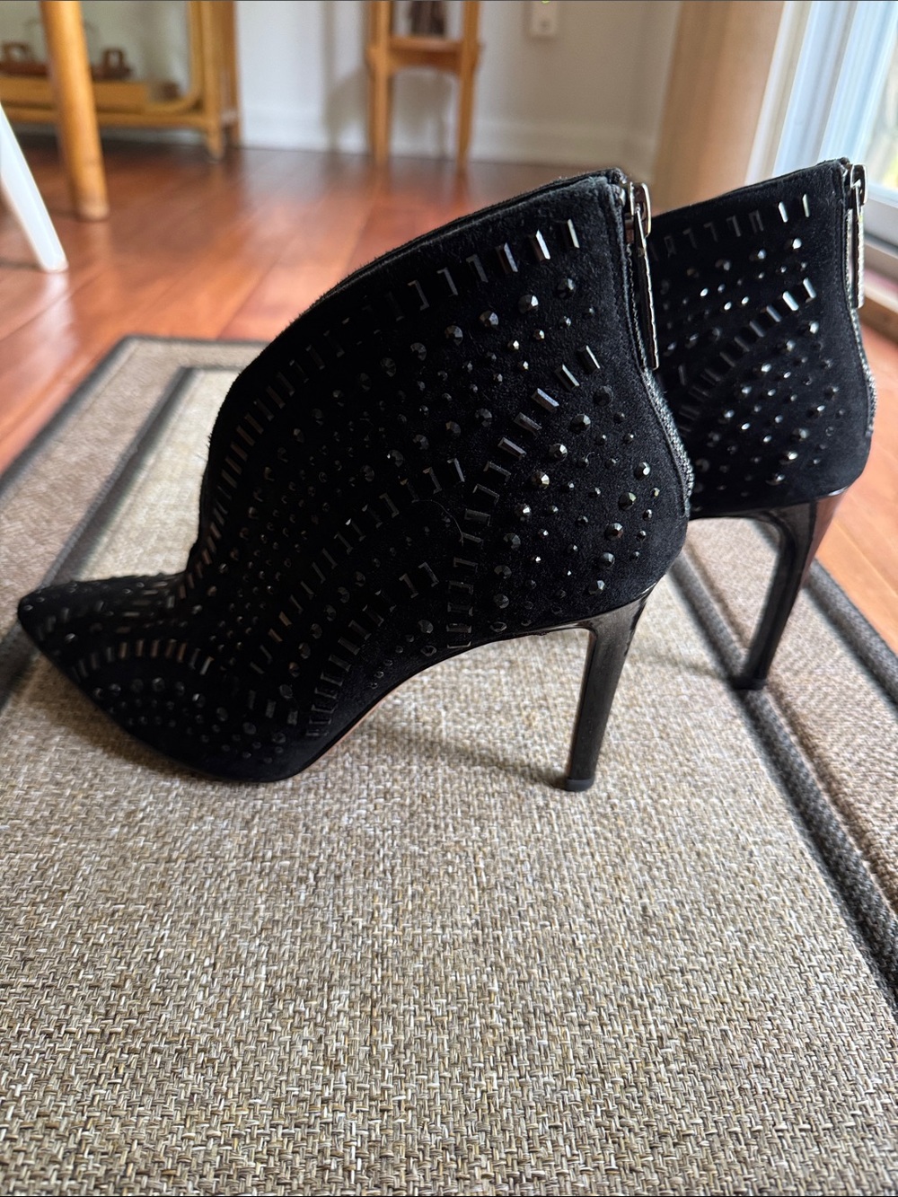 Donald J. Pliner Black Suede Rhinestone Ankle Booties